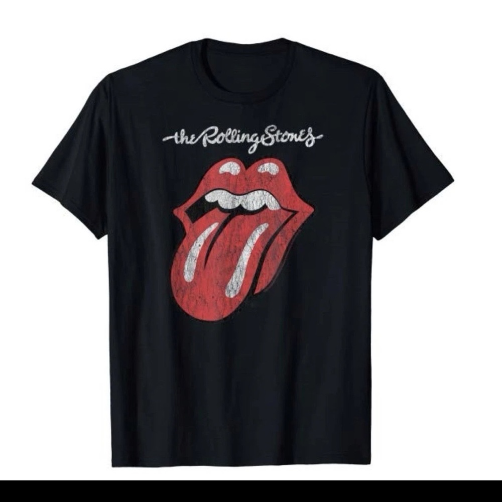 Black Rolling Stones Graphic Tee - Red Tongue Logo